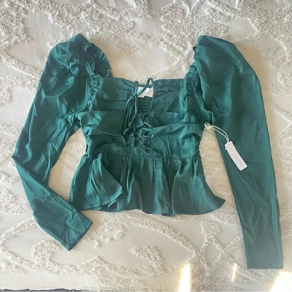 Six/Fifty Keyhole Green Blouse